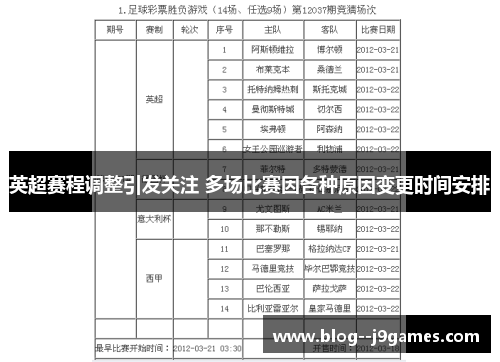 英超赛程调整引发关注 多场比赛因各种原因变更时间安排 英超赛程调整引发关注 多场比赛因各种原因变更时间安排